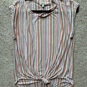 MAX STUDIO WOMENS SIZE MEDIUM CREAM PINK STRIPPED CASUAL CLASSIC TANK TOP USED